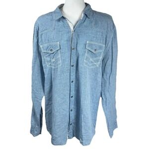 BKE Mens XL Athletic Fit Chambray Long Sleeve‎ Button Up Shirt Blue